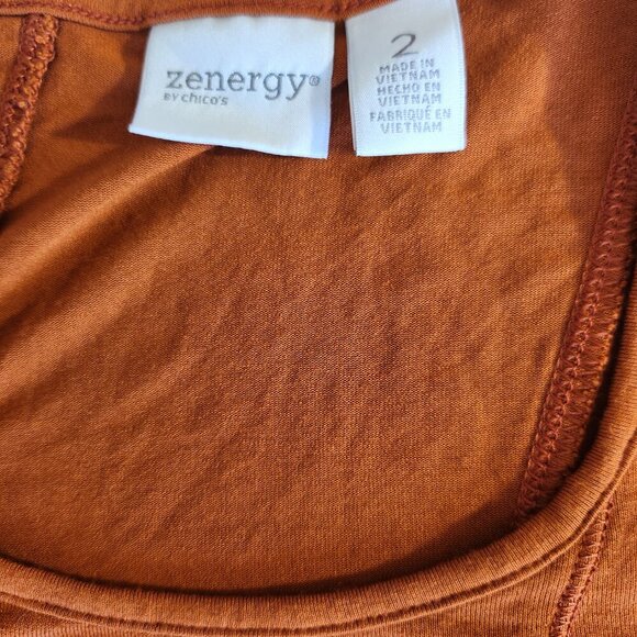 Zenergy by Chico's SZ 2/L Burnt Orange 3/4 Sleeve Scoop Neck Seam Detail Tunic - Picture 13 of 14